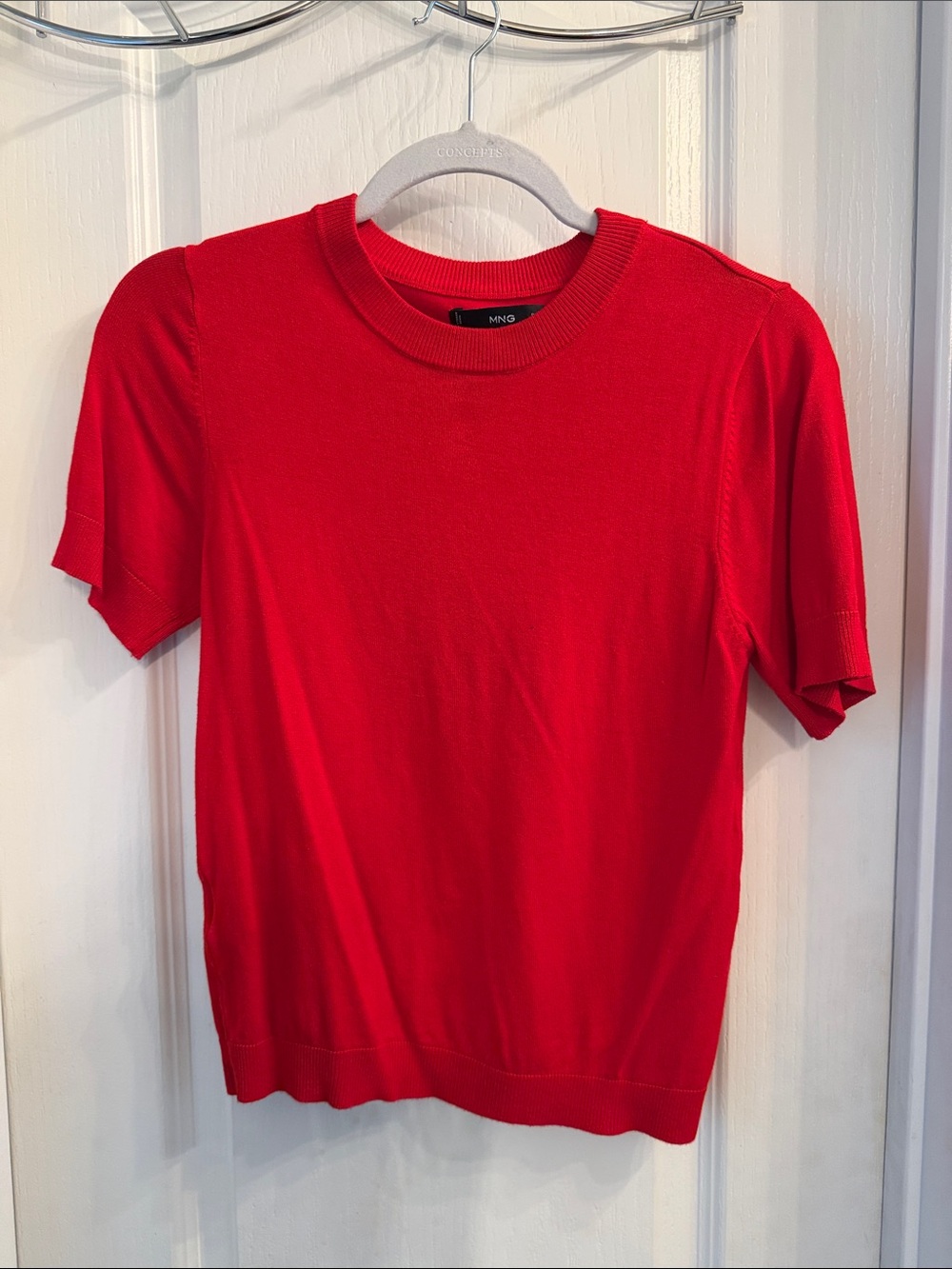 Mango Short Sleeve Crewneck Top in Bright Red